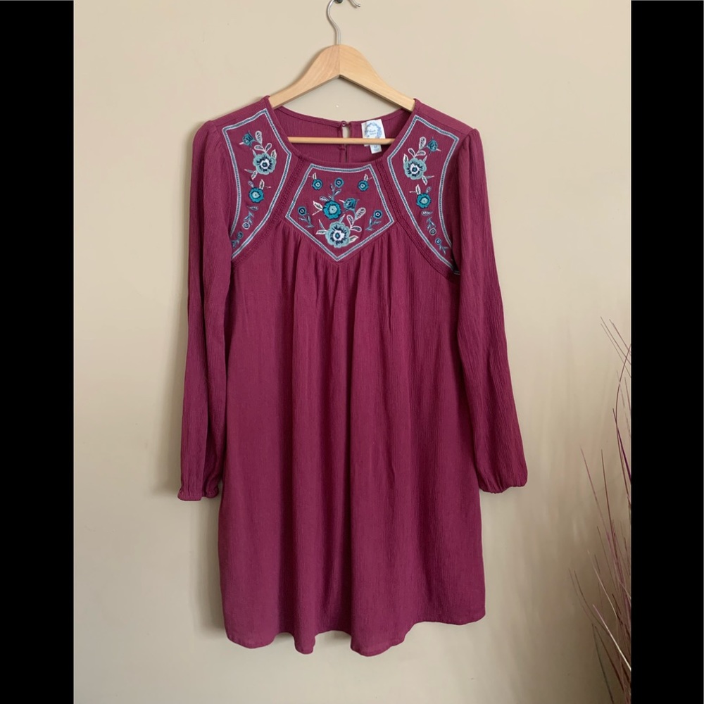 BLUE RAIN DRESS, Purple, Boho, embroidered, long sleeve, flowy, Size: M, cute